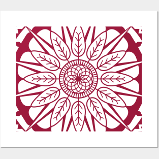 Red round Mandala Pattern Outline Posters and Art
